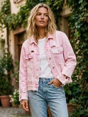 GAP Distressed Denim Grunge Trucker Jacket Coquette Y2K Festival